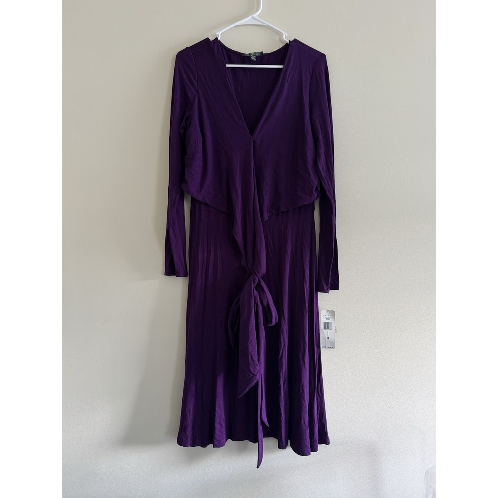 LAUREN Ralph Lauren Twist-Front Jersey Purple Dress 12